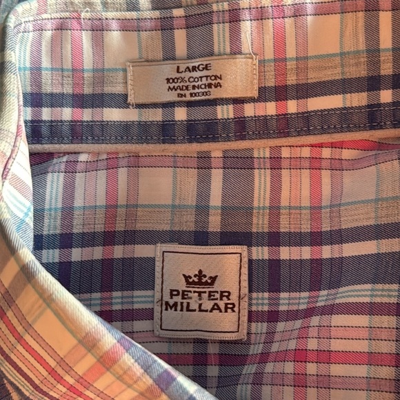 Peter Millar Men’s Large Plaid Button Down Dress Shirt Pocket Business Casual - Picture 5 of 5